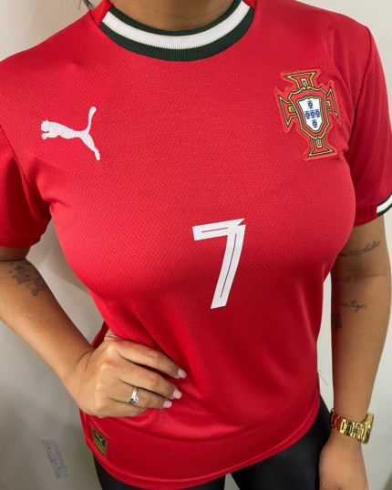 Camisa Portugal Vermelha CR7 2025/26 Feminina