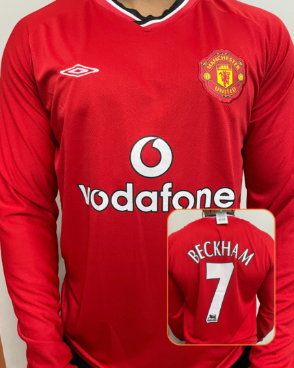 Camisa Man United Vermelha Manga longa Retrô Beckham 2001/02