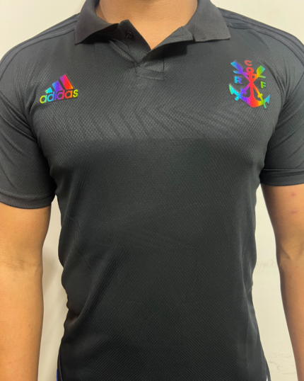 Camiseta Flamengo Polo Preta Escudo Colorido