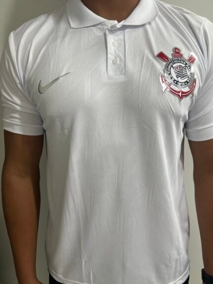 Camisa Corinthians Gola Polo Branca Casual