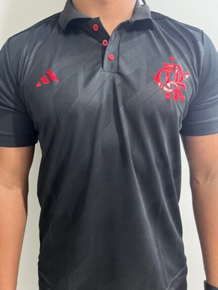 Camisa Flamengo Polo Preta c/Vermelha Casual