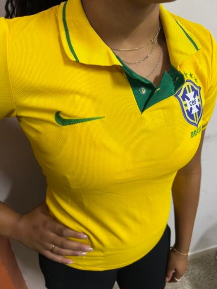 Camisa Brasil Polo Amarela Feminina