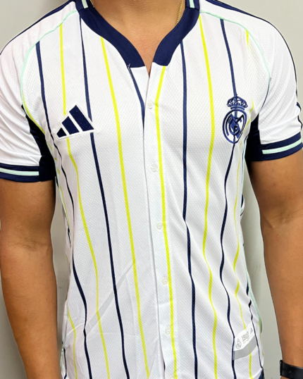 Camisa Real Madrid Us Pack Baseball Branca Com Botões 2025