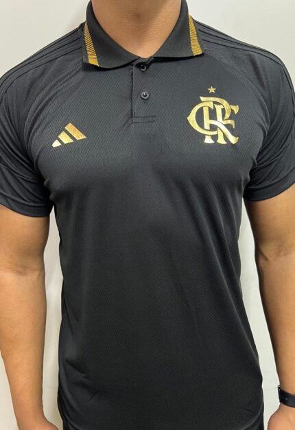 Camisa Flamengo Polo Preta Com Dourada Polo
